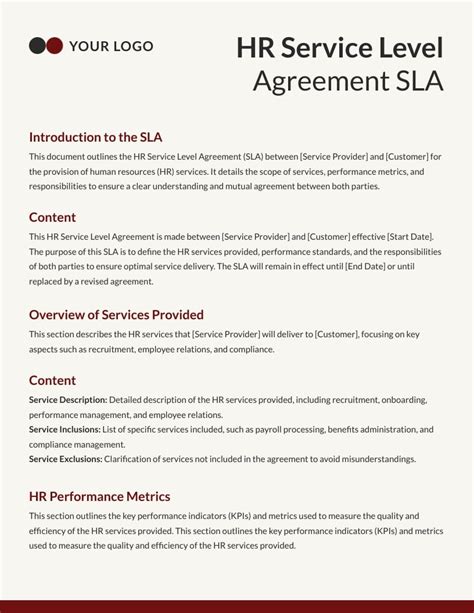 Sample Service Level Agreement (SLA) / SLA Template .